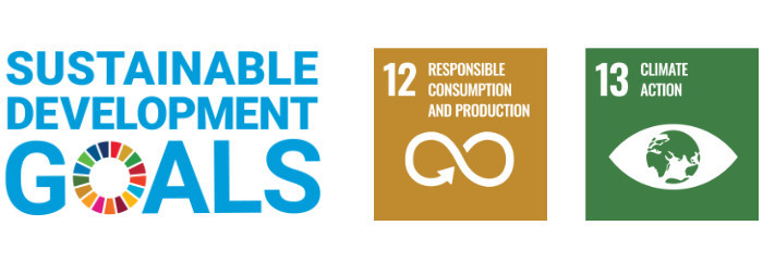 Sustainable Development Goals logo, supporting #12 Responsible Consumption and Consumerism, and #13 Climate Action.